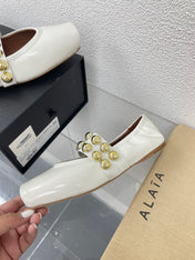 ALAIA MARY JANE PEARL IN GLOSSY WHITE LAMBSKIN