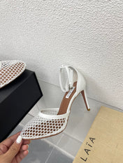 ALAIA HIGH FISHNET 9 CM PUMPS IN WHITE MESH