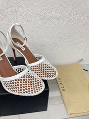 ALAIA HIGH FISHNET 9 CM PUMPS IN WHITE MESH