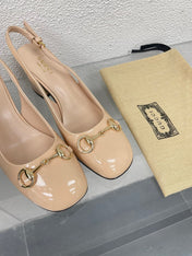 GG WOMEN'S HORSEBIT SLINGBACK 75MM IN TAN BEIGE CALFSKIN
