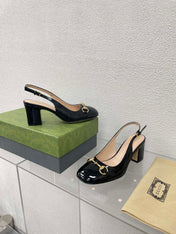 GG WOMEN'S HORSEBIT SLINGBACK 65MM IN BLACK CALFSKIN