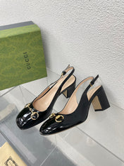 GG WOMEN'S HORSEBIT SLINGBACK 75MM IN BLACK CALFSKIN