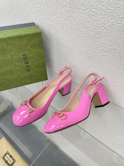 GG WOMEN'S HORSEBIT SLINGBACK 75MM IN FUSICA PINK CALFSKIN