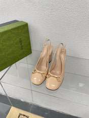 GG WOMEN'S HORSEBIT SLINGBACK 95MM IN TAN BEIGE CALFSKIN