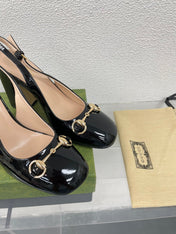 GG WOMEN'S HORSEBIT SLINGBACK 95MM IN BLACK CALFSKIN