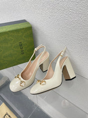 GG WOMEN'S HORSEBIT SLINGBACK 95MM IN WHITE CALFSKIN