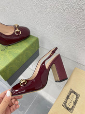 GG WOMEN'S HORSEBIT SLINGBACK 95MM IN WINE RED CALFSKIN