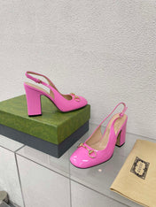GG WOMEN'S HORSEBIT SLINGBACK 95MM IN FUSICA PINK CALFSKIN