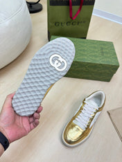 GG INTERLOCKING G SNEAKER GOLD CALFSKIN AND FABRIC