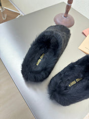 BLACK RABBIT FUR MULES