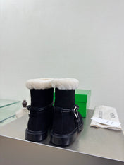 BOTTEGA VENETA 26S FUR-LINED BOOTS IN BLACK SUEDE AND WHITE WOOL