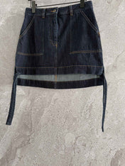 Loewe Pocket Leather Skirt Dark Blue Denim Cotton