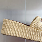 FF Sunshine 65 Beige Cotton Brown Leather Fibre Flatform Slide