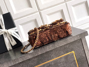 CHANEL 26S FLORAL SEQUIN CLASSIC FLAP 21 IN BROWN BRONZE SEQUIN GOLD HARDWARE