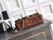 CHANEL 26S CLASSIC FLAP 25 IN BROWN BRONZE SEQUIN GOLD HARDWARE