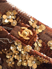 CHANEL 26S CLASSIC FLAP 25 IN BROWN BRONZE SEQUIN GOLD HARDWARE