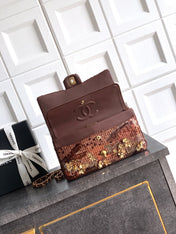 CHANEL 26S CLASSIC FLAP 25 IN BROWN BRONZE SEQUIN GOLD HARDWARE
