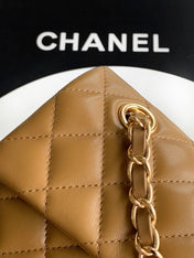 CHANEL 26S QUILTED CLASSIC FLAP MEDIUM BAG 25 IN KHAKI BROWN LAMBSKIN GOLD HARDWARE