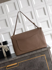 CHANEL 26S SOUPLISSIMO MAXI FLAP 39 IN BROWN GRAINED CALFSKIN GOLD HARDWARE