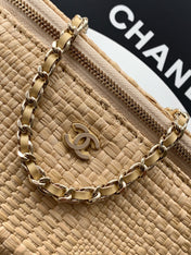 CHANEL 26S VANITY CASE 17 IN BEIGE WOVEN RAFFIA GOLD HARDWARE