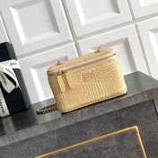 CHANEL 26S VANITY CASE 17 IN BEIGE WOVEN RAFFIA GOLD HARDWARE