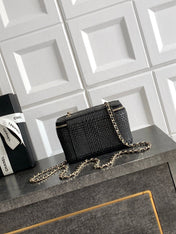 CHANEL 26S VANITY CASE 17 IN BLACK WOVEN RAFFIA GOLD HARDWARE