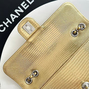 CHANEL 26S FLAP BAG 22 IN METALLIC GOLD LIZARD-EMBOSSED LEATHER
