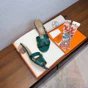 HM 26S ORAN SANDAL HIGH HEELS 45MM IN EMERALD GREEN CALFSKIN CROCODILE EMBOSSED
