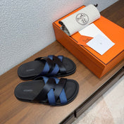HM 26S KAZIMIR SANDAL IN BLACK CALFSKIN AND DARK BLUE FABRIC