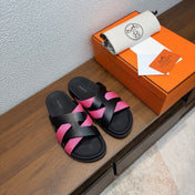 HM 26S KAZIMIR SANDAL IN BLACK CALFSKIN AND DARK PINK FABRIC