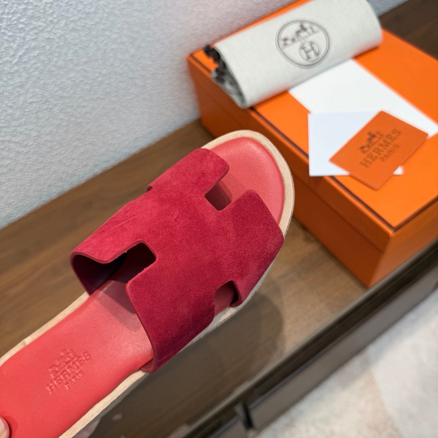 HM 26S H CUT PLATFORM SLIDES IN RED SUEDE CORK SOLE