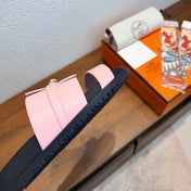 HM 26S KELLY BUCKLE DOUBLE STRAP SANDALS IN LIGHT PINK CALFSKIN