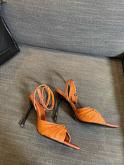 LOLA HIGH SANDALS IN TANGELO ORANGE SMOOTH LAMBSKIN AND DRAPED JERSEY