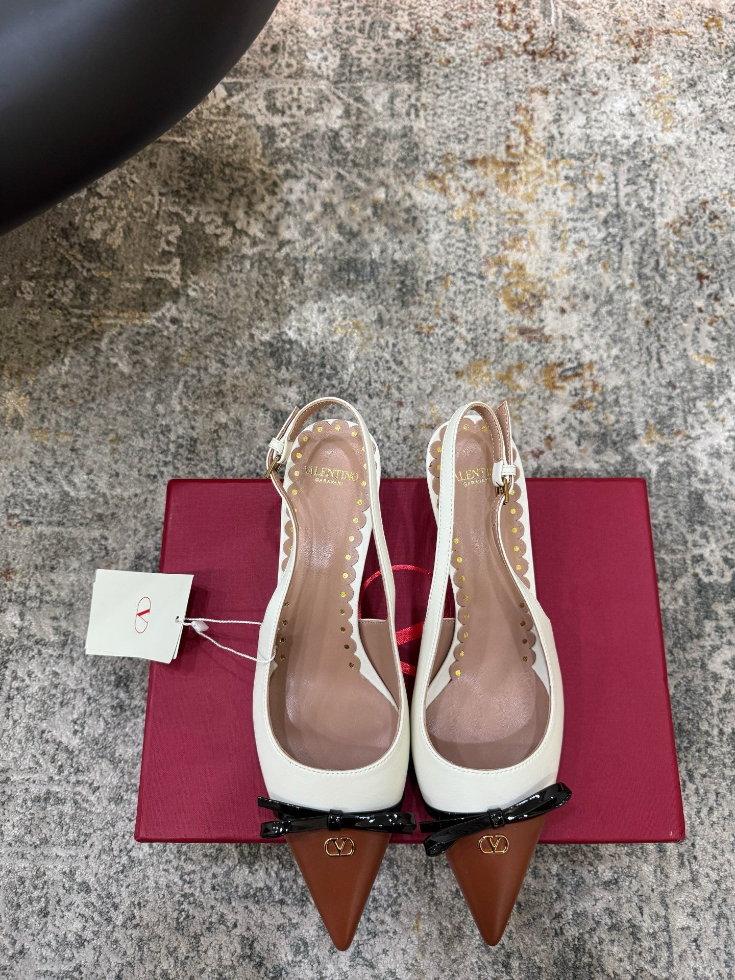 VALENTINO 26S BOW SLINGBACKS 45 MM IN WHITE AND BROWN CALFSKIN