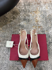 VALENTINO 26S BOW SLINGBACKS 45 MM IN WHITE AND BROWN CALFSKIN