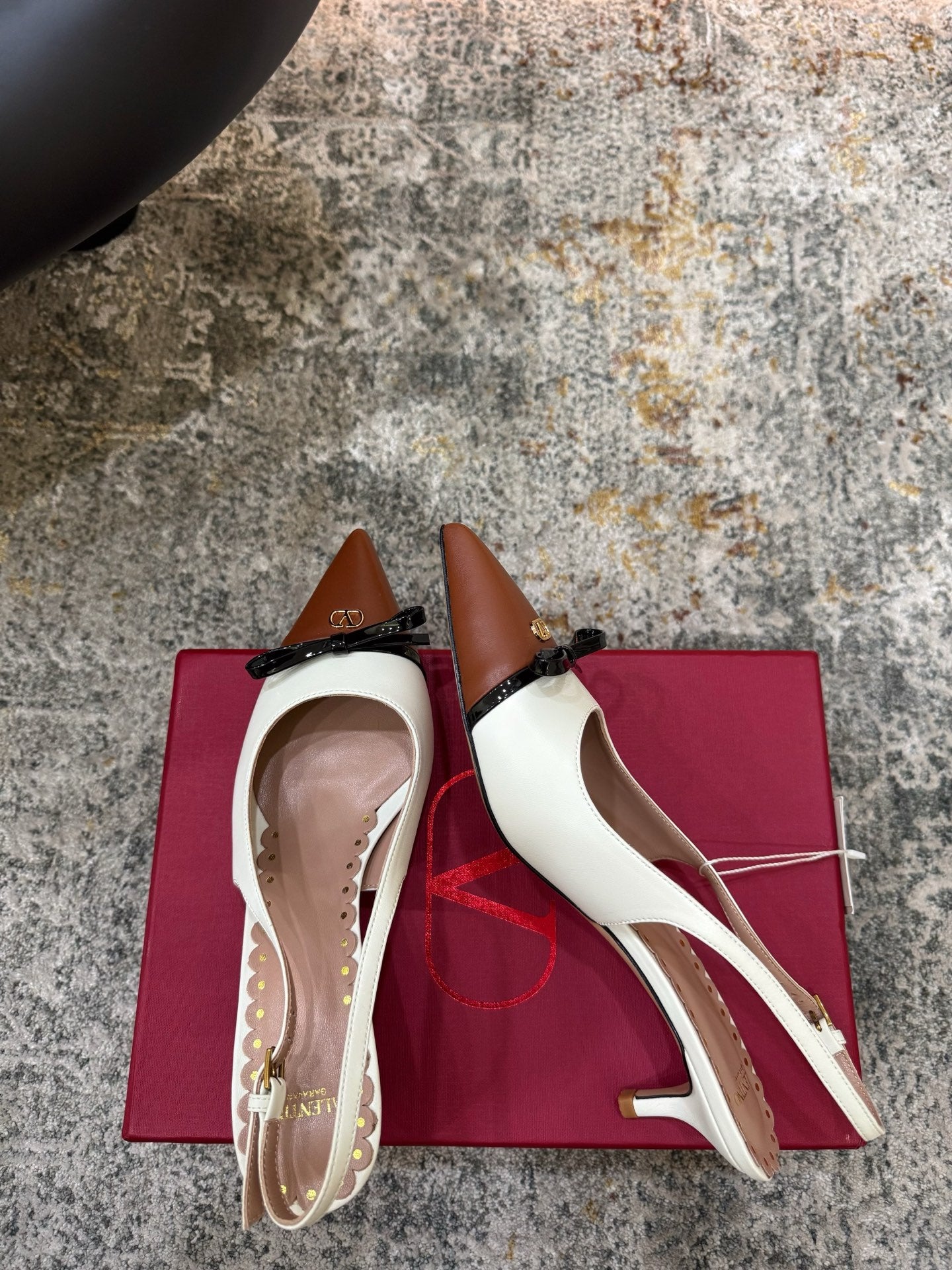 VALENTINO 26S BOW SLINGBACKS 45 MM IN WHITE AND BROWN CALFSKIN