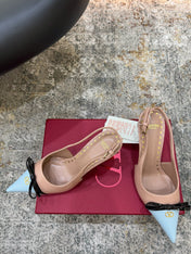 VALENTINO 26S BOW SLINGBACKS 75 MM IN NUDE AND LIGHT BLUE CALFSKIN