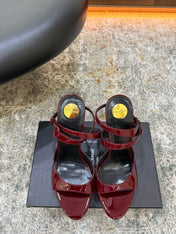 YSL 26S HIGH-HEEL SANDALS 130 MM IN DARK RED GLOSSY CALFSKIN