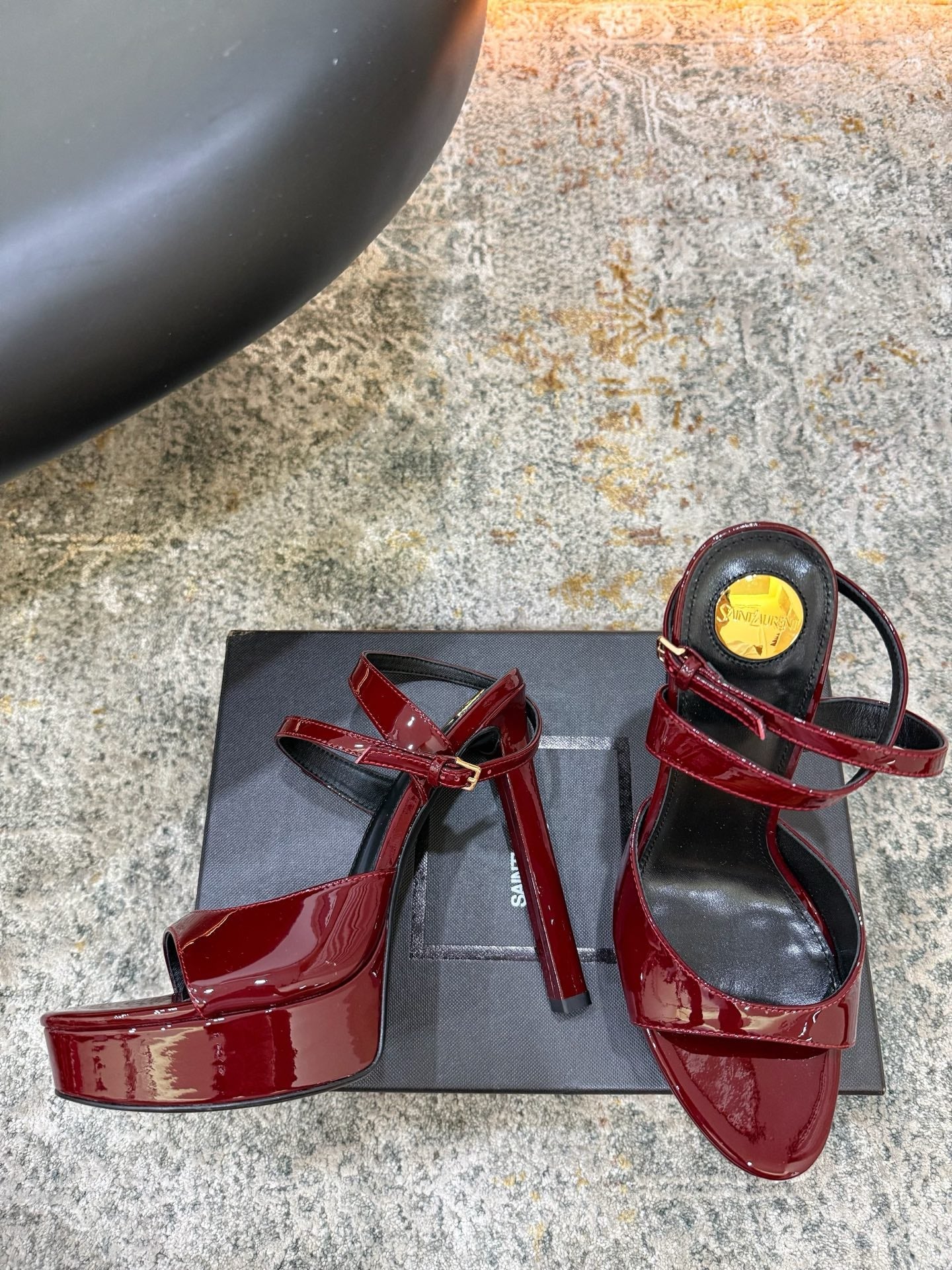YSL 26S HIGH-HEEL SANDALS 130 MM IN DARK RED GLOSSY CALFSKIN