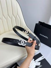CC BELT 30MM IN BLACK SMOOTH CALFSKIN GOLD HARDWARE ATTACH RHINSTONE