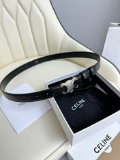 SMALL TRIOMPHE BELT 18 MM BLACK LEATHER SILVER HARDWARE