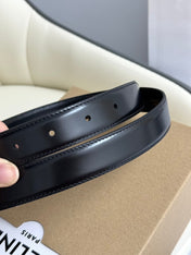 MEDIUM TRIOMPHE BELT 25MM BLACK LEATHER SILVER HARDWARE