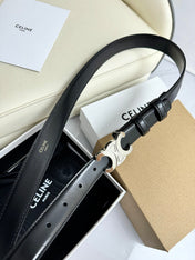 MEDIUM TRIOMPHE BELT 25MM BLACK LEATHER SILVER HARDWARE