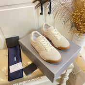 PRADA 26S LACE UP SNEAKERS IN BEIGE SUEDE