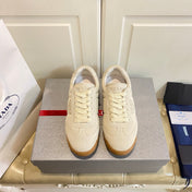 PRADA 26S LACE UP SNEAKERS IN BEIGE SUEDE