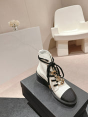 OXFORD SHORT BOOTS WHITE MIX BLACK SHEEPSKIN