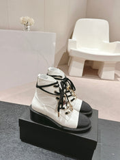 OXFORD SHORT BOOTS WHITE MIX BLACK SHEEPSKIN