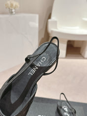 SLINGBACKS IN BLACK LAMBSKIN AND SATIN