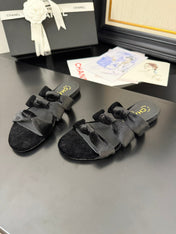 CC 25C Three Strap Mule Black Velvet fabric 233559