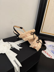 PEACH PINK GROSGRAIN CANVAS BOW SLINGBACK SANDALS 65 MM